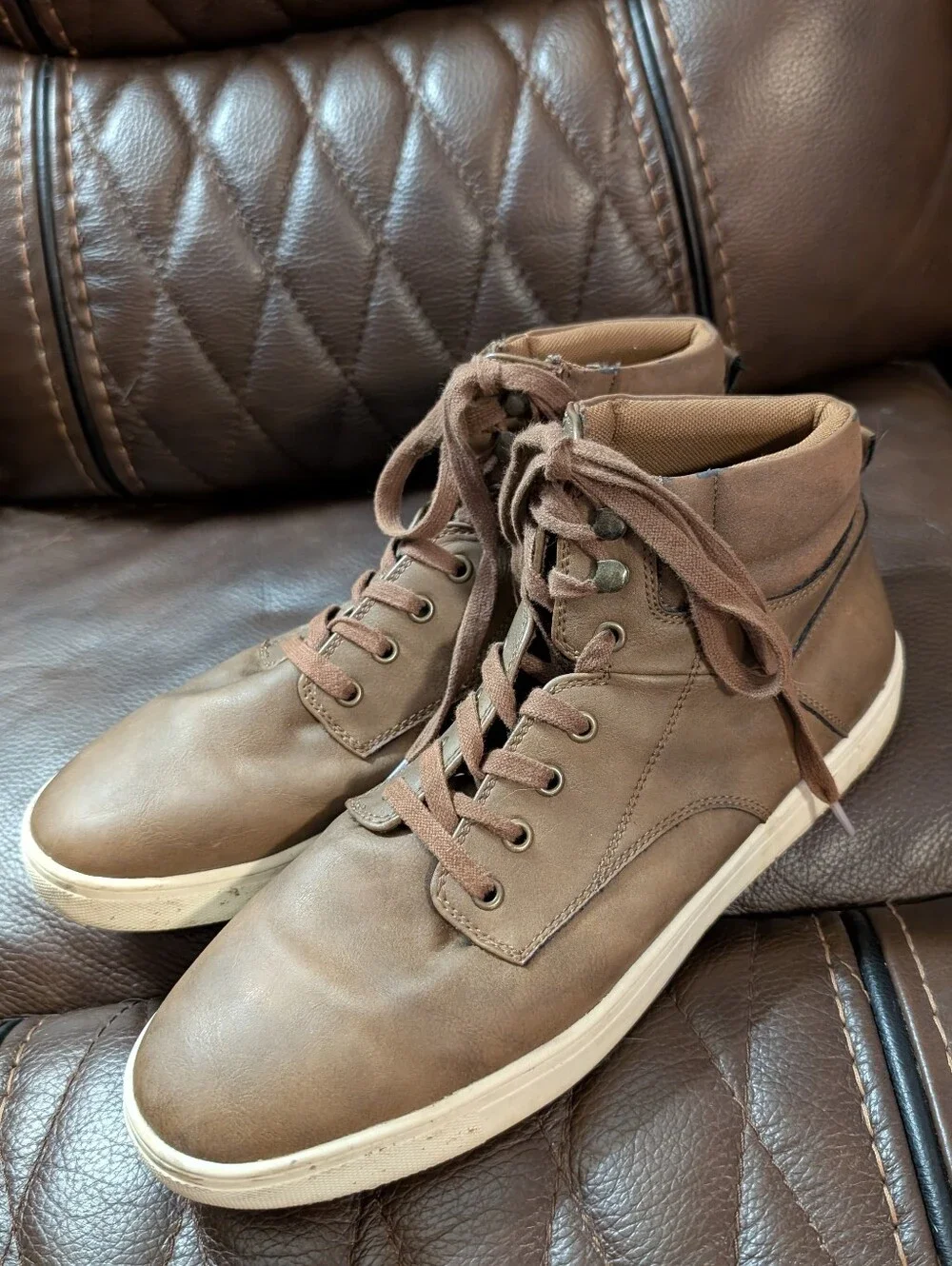 Goodfellow Men's Brown Faux Leather High-Top Sneakers Size 12